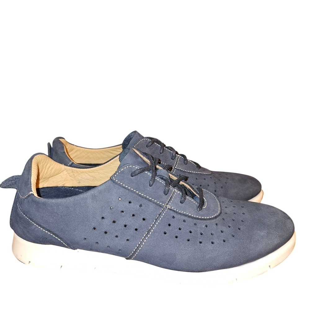 Women Blue Suede Leather Perforated‎ Casual Shoes Size 7 Comfort